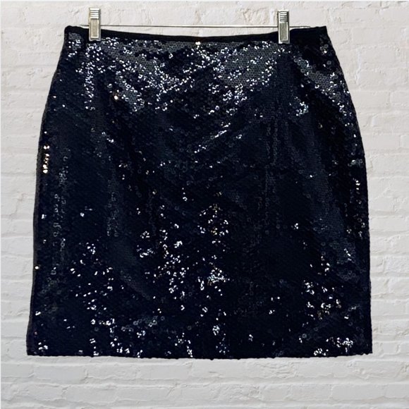 NEW CAROLE LITTLE -- Black Sequined Mini Skirt, Silk, Side Zip, NWTags - Picture 3 of 12